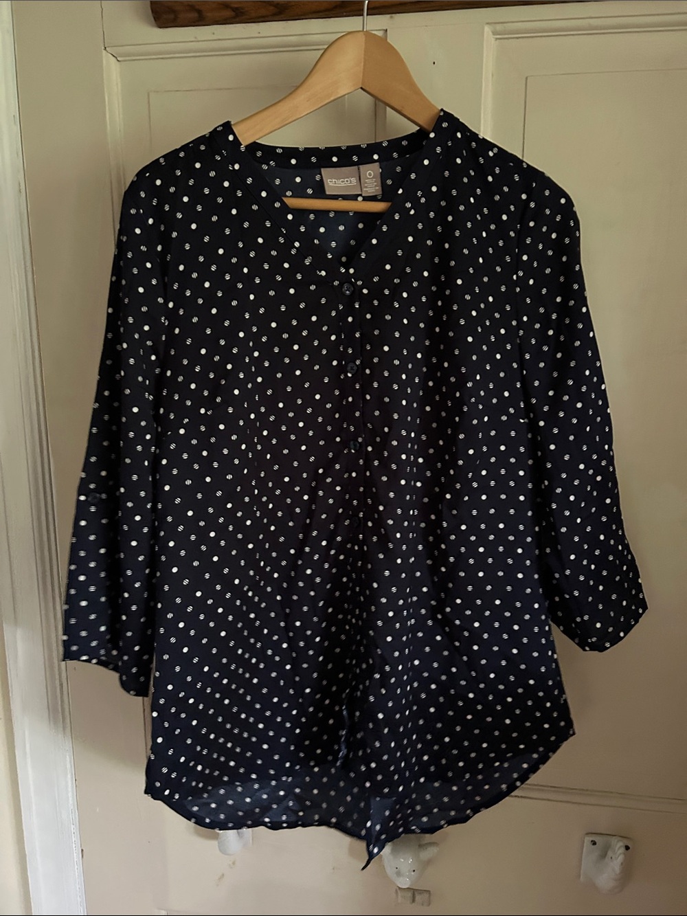 Chico's Navy Blue Polka Dot Blouse